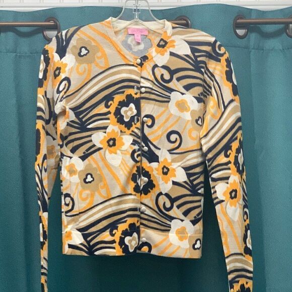 Lilly Pulitzer Long Sleeve Cardigan Yellow Combo Size XS - Picture 1 of 4